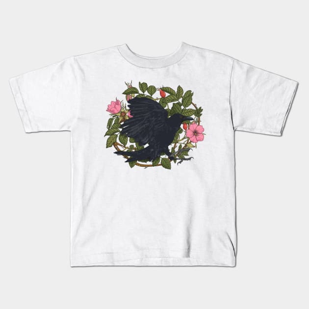 Raven and roses t-shirt Kids T-Shirt by feroniae